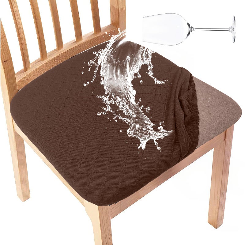 Gute Chair Seat Covers, Dining Room Chair Seat Covers with Ties, Stretch Jacquard Chair Covers Protectors for Dining Room Kitchen Chairs - 4 Pcs, Rhombic-Coffee - Image 1